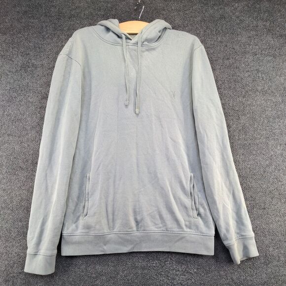 AllSaints Men's Drawstring Hoodie Medium Long Sleeve Blue Embroidered Cotton - Picture 2 of 15